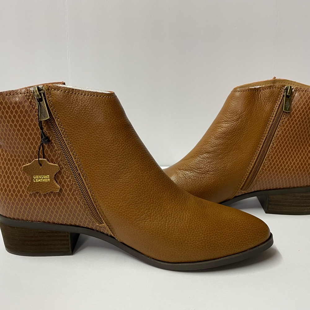 Ladies Sun & Stone Genuine Leather Ankle Boots Jolene Cognac LE